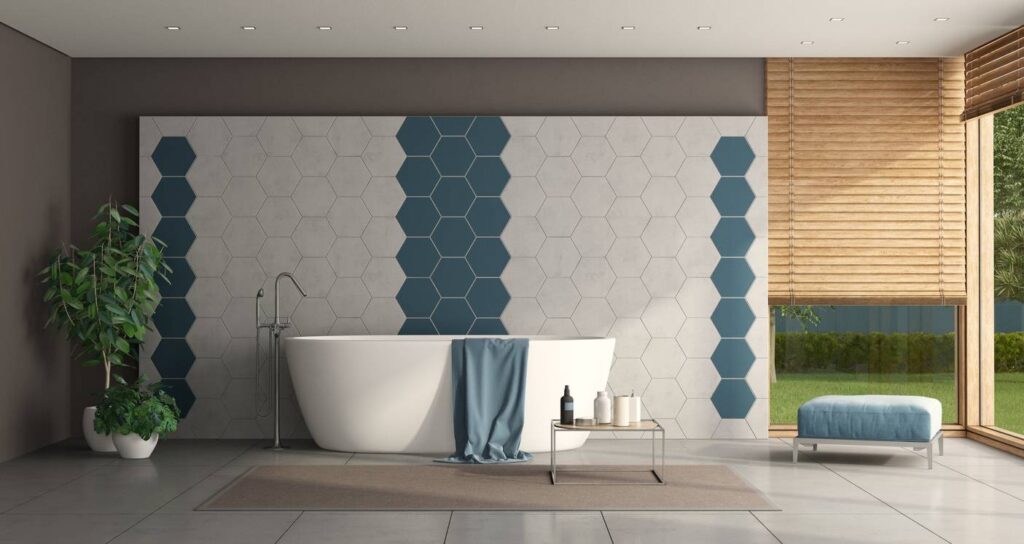 Salle de bains avec carrelage hexagonal