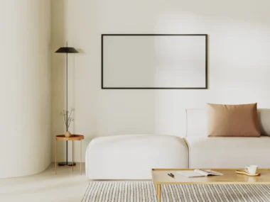 Cadre blanc mur salon